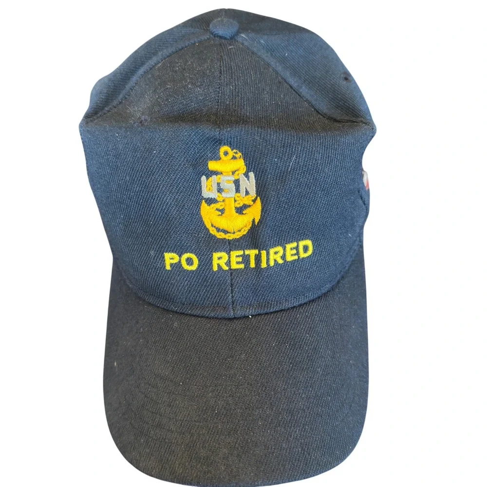 US‎ Navy Hat PO Retired Navy Blue Acrylic Embroidered USN Anchor OSFM Cap